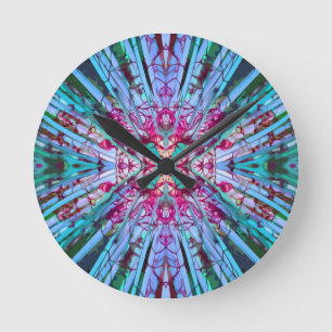 Yucca Op Art in Turquoise Round Clock