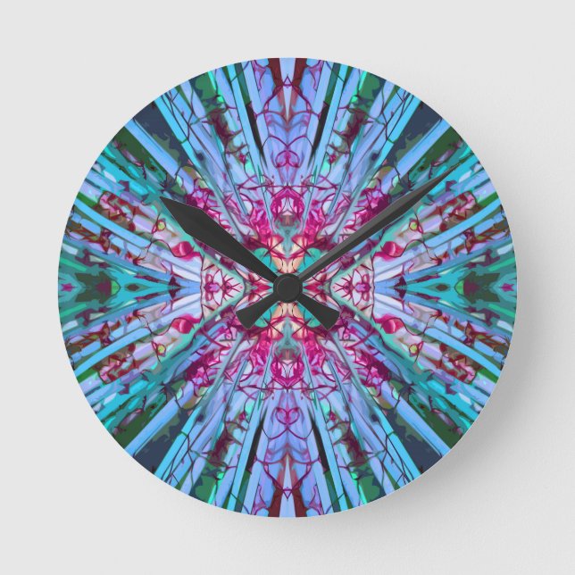 Yucca Op Art in Turquoise Round Clock (Front)