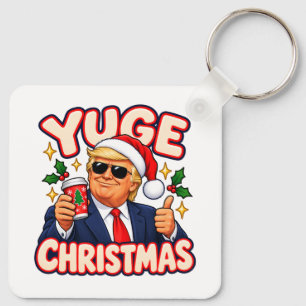 YUGE Christmas Santa Shades Two-Sided Aluminum Keychain