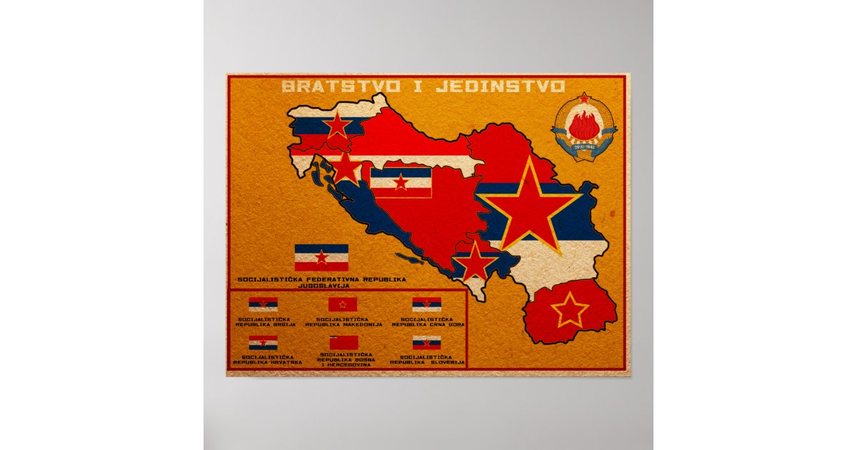 Yugoslavia Flag Map Poster Zazzle