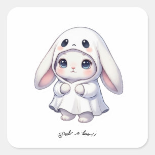 Yukata Bunny with Apple Candy - Pink Pastel Ribbon Square Sticker