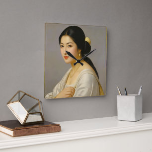 "Yuki Mori" Fine Art Woman's Portrait Square Wall Clock