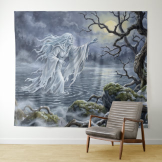 Yuki-onna Wandering the Frozen Lake Tapestry