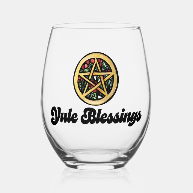 Yule Blessings                                     Stemless Wine Glass (Front)