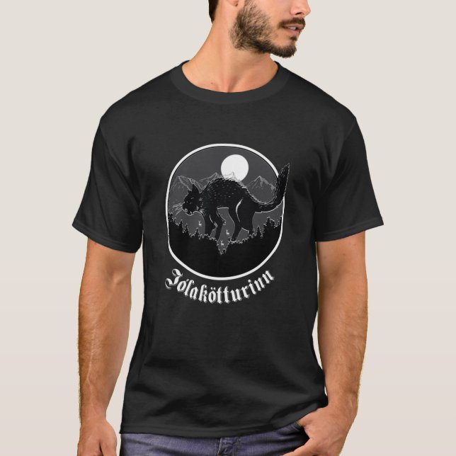 Yule Cat Jolakotturinn Icelandic Folklore  Fitted  T-Shirt (Front)