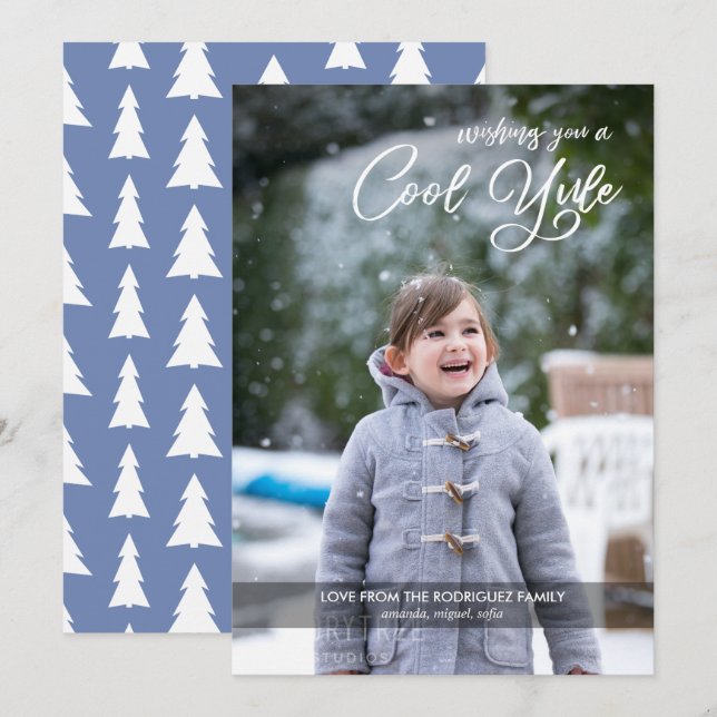 Yule Cool moderne Script photo personnalisée Carte (Devant / Derrière)