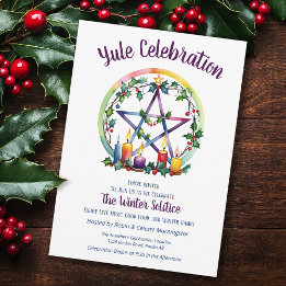 Yule Festive Pentacle Star Winter Solstice Wicca Invitation