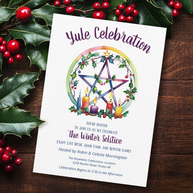 Yule Festive Pentacle Star Winter Solstice Wicca Invitation (Creator Uploaded)