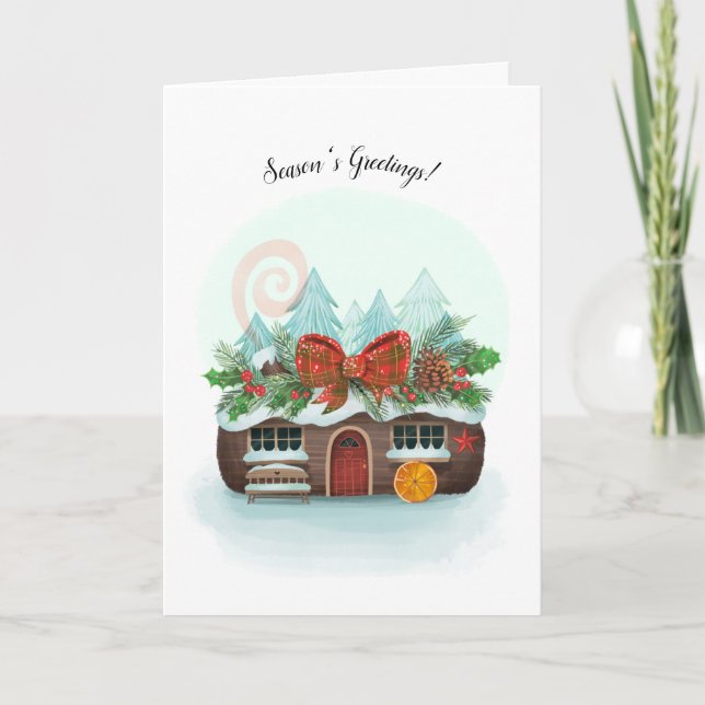 Yule Log Cabin Season's Greetings Card (Front)