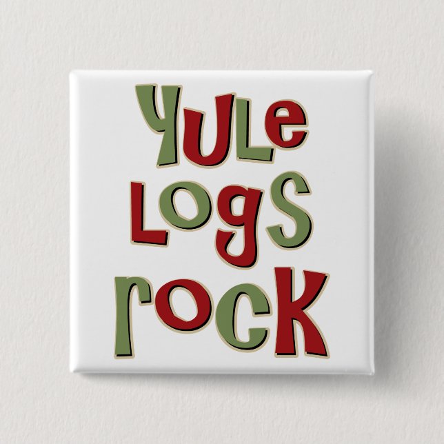 Yule Logs Rock Christmas Design 2 Inch Square Button (Front)