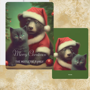 Yule Ours Vintage & Carte de Noël Plate Chat Noir