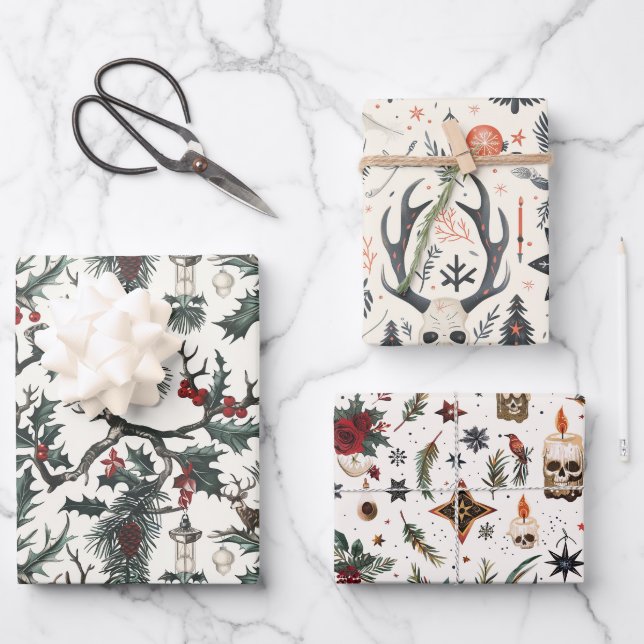 Yule, Pagan, Nordic Holiday Wrapping Paper Sheet (Front)