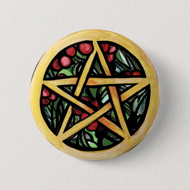 Yule Pentacle  Pagan Winter Solstice Symbol        2 Inch Round Button (Front)