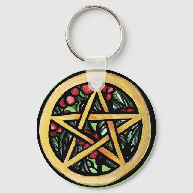 Yule Pentacle  Pagan Winter Solstice Symbol        Keychain (Front)