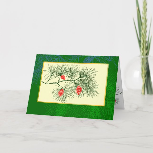 Yule Pine Branch Vintage Art Greeting Card (Front)