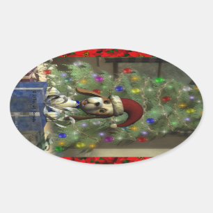 Yule Puppy Oval Sticker