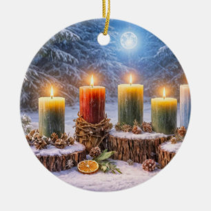 Yule Solstice Candles Moon Ceramic Ornament