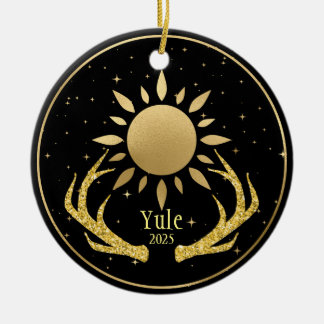 Yule Sun with Antlers Ceramic Ornament