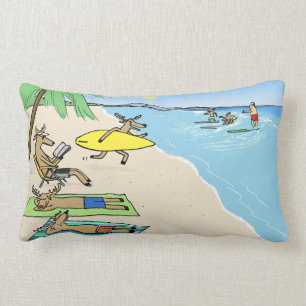 Yule Tide - Santa and Reindeer Beach Holiday Lumbar Pillow