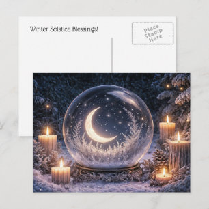 Yule Winter Solstice Candles and Moon Crystal Ball Holiday Postcard
