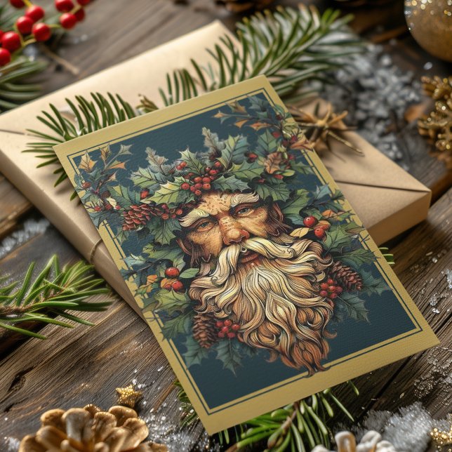 Yule Winter Solstice Holly King Carte de vacances (Créateur téléchargé)