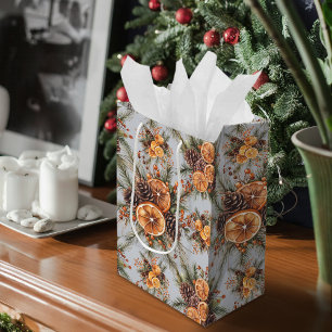 Yule Winter Solstice Natural Pine & Orange Medium Gift Bag