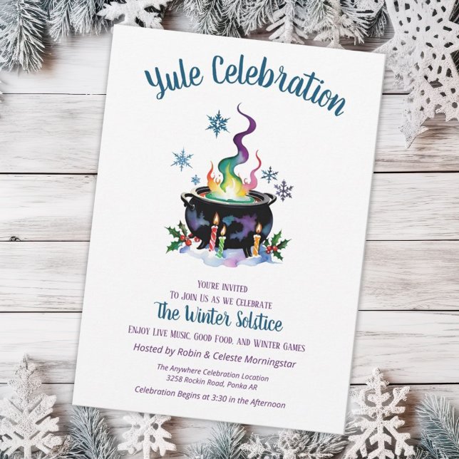 Yule Winter Solstice Witch Cauldron Holly Snow Invitation (Creator Uploaded)