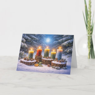 Yule Winter Solstice with Candles in the Snow Moon Card