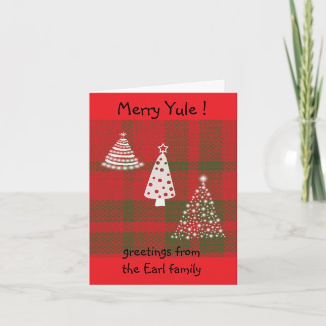 Yule Winter trees on plaid Card (Front)