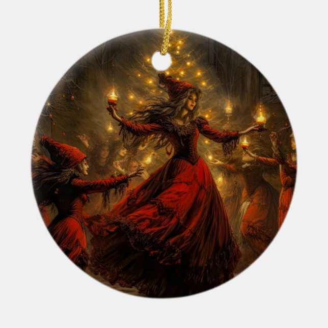 Yule Witch Christmas  Ceramic Ornament (Front)