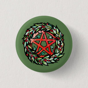 Yule Wreath Pentacle Pagan Pentagram Holiday 1 Inch Round Button