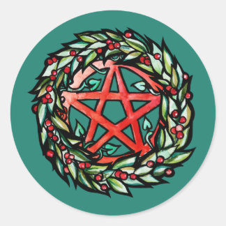 Yule Wreath Pentacle Pagan Pentagram Holiday       Classic Round Sticker
