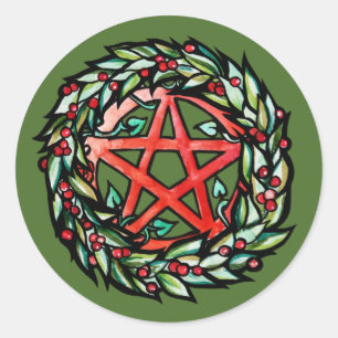 Yule Wreath Pentacle Pagan Pentagram Holiday       Classic Round Sticker
