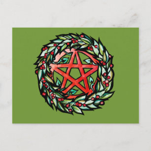 Yule Wreath Pentacle Pagan Pentagram Holiday       Postcard