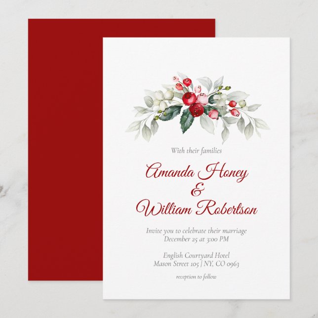 Yuletide Bliss : Carte Mariage de Noël (Devant / Derrière)