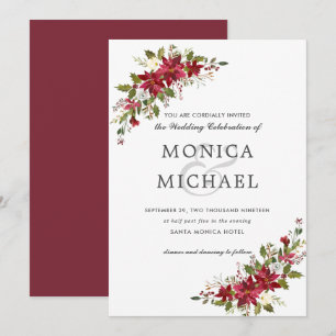 Yuletide   Christmas Winter Floral Corner Wedding Invitation