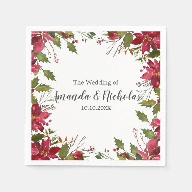 Yuletide |  Floral Christmas Winter frame  Wedding Napkin (Front)