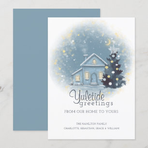 Yuletide Greetings Christmas Cottage and Tree Invitation