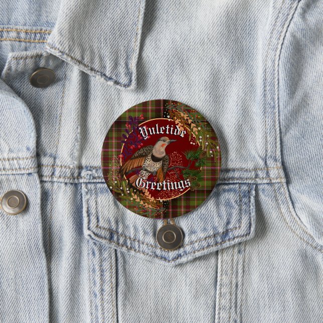 Yuletide Greetings Northern Flicker  3 Inch Round Button (In Situ)