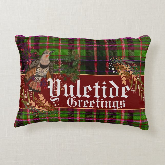Yuletide Greetings Northern Flicker Accent Pillow (Back)