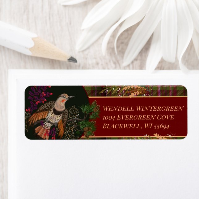 Yuletide Greetings Northern Flicker  Label (Insitu)