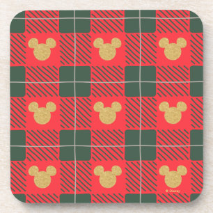 Yuletide Joy   Mickey Christmas Plaid Pattern Coaster