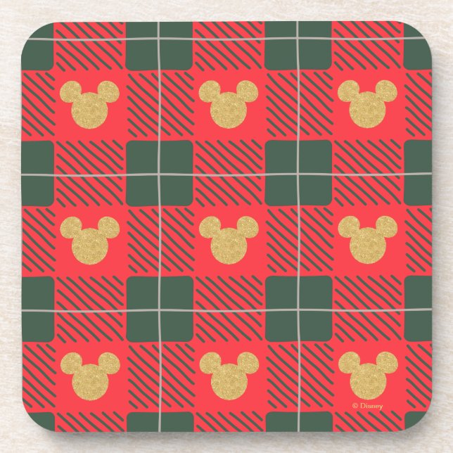 Yuletide Joy | Mickey Christmas Plaid Pattern Coaster (Front)