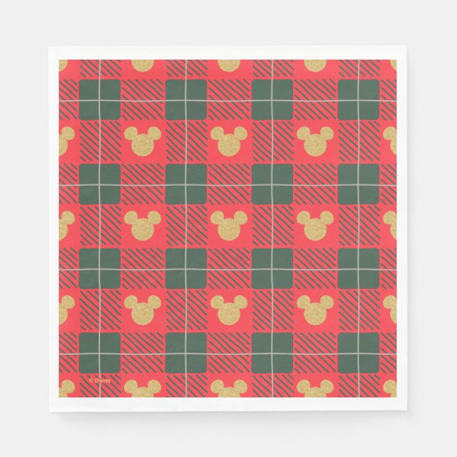 Yuletide Joy | Mickey Christmas Plaid Pattern Napkin (Front)