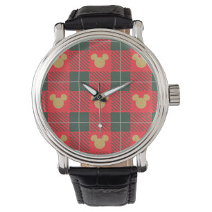 Yuletide Joy   Mickey Christmas Plaid Pattern Watch