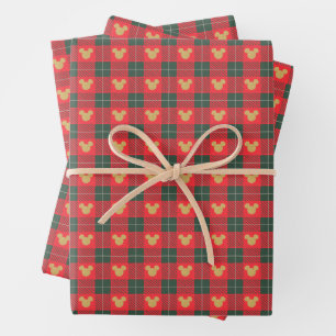 Yuletide Joy   Mickey Christmas Plaid Pattern Wrapping Paper Sheet