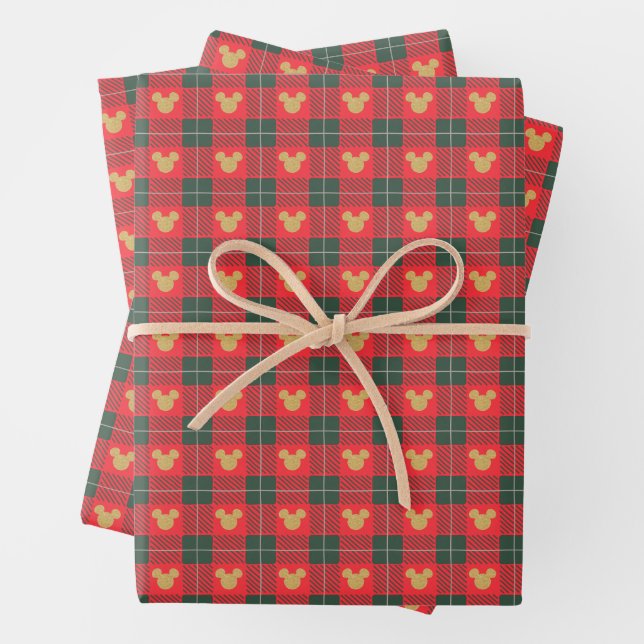 Yuletide Joy | Mickey Christmas Plaid Pattern Wrapping Paper Sheet (In situ)