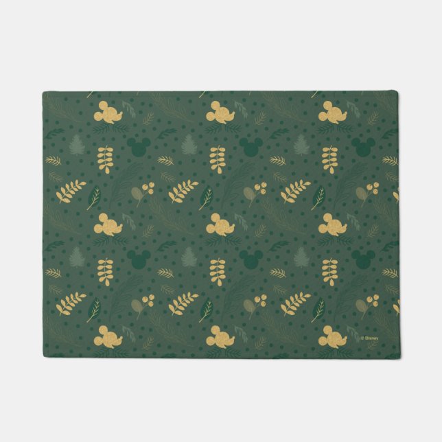 Yuletide Joy | Mickey Green & Gold Holiday Pattern Doormat (Front)