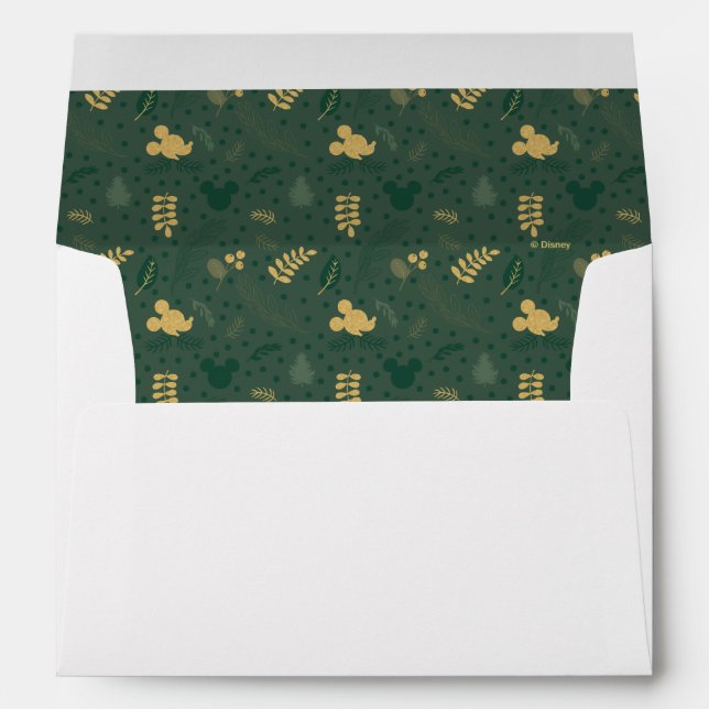 Yuletide Joy | Mickey Green & Gold Holiday Pattern Envelope (Back (Bottom))