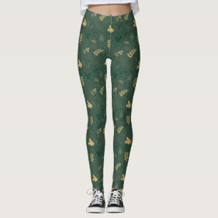 Yuletide Joy   Mickey Green & Gold Holiday Pattern Leggings